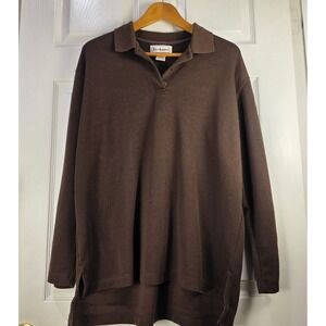Vintage Bechamel XL Women  Brown Button Collared Pullover Long Sleeve Top Blouse